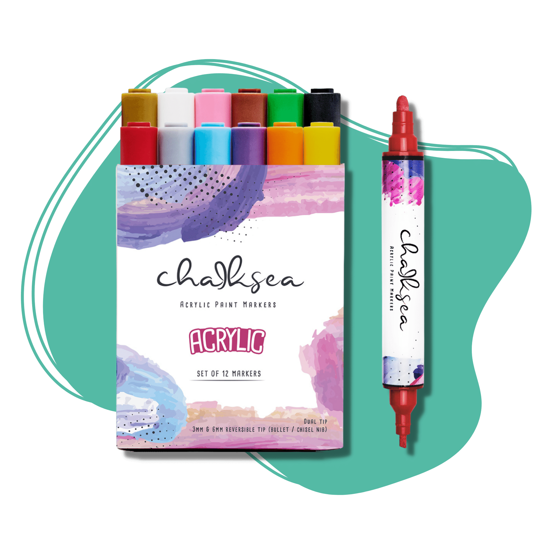 Chalksea acrylic markers pack of 12