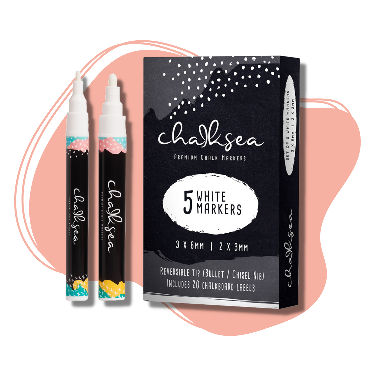 Chalksea 5 white chalk markers pack