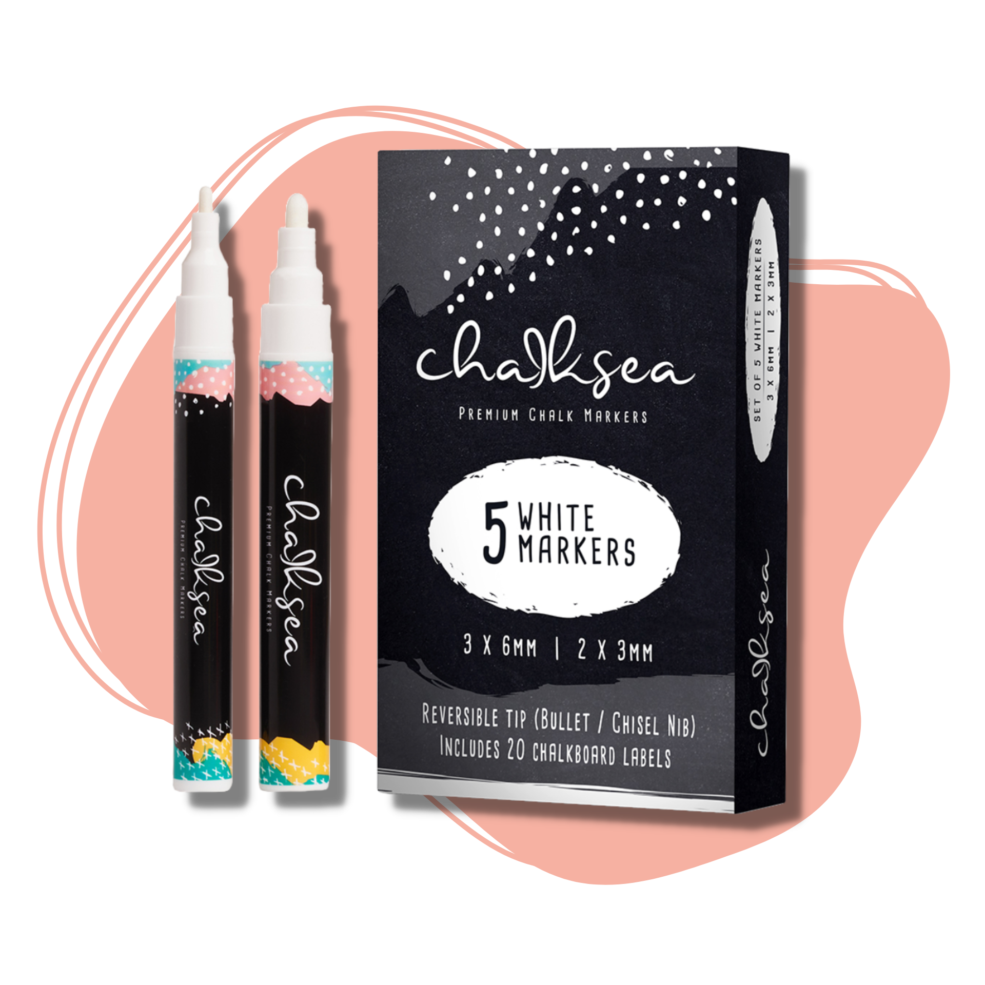 Chalksea 5 white chalk markers pack